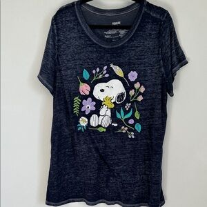 Peanuts Burnout Shirt Blue Semi-Sheer Snoopy & Woodstock Love Flowers Tee 18/20